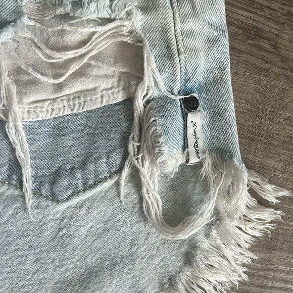 One Teaspoon Light Blue Distressed Jean Shorts - Picture 3 of 6